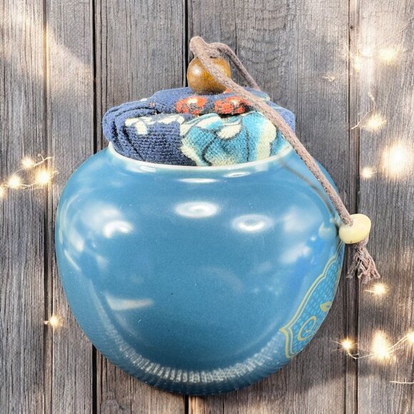 Vintage Asian Ceramic Trinket Box Container With Hand Made Lid Stopper Decor VTG - Picture 2 of 10